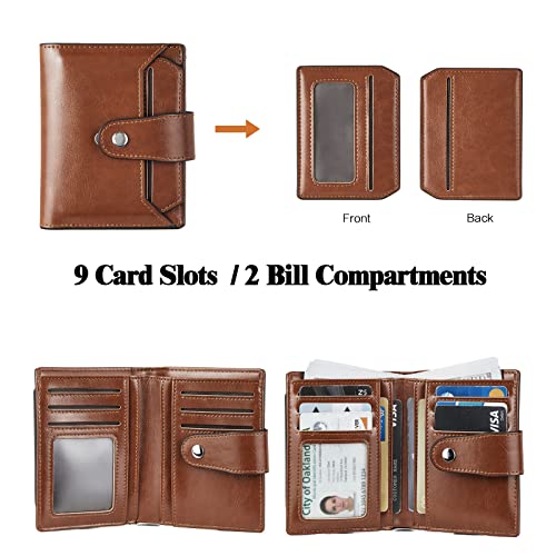 BROMEN Small Wallets for Women RFID Blocking Leather Bifold Purse Zipper Coin Pocket Credit Card Holder with ID Windows Brown2