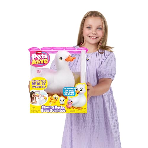 Pets Alive Mama Duck & Baby Surprise von ZURU Fürsorgliches Spielen Überraschung Schlüpfen Interaktiv Mädchen Spielzeug, Pink
