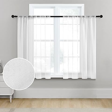 MRTREES Sheer White Curtains Living Room 54 inches Long Curtain Sheers Bedroom Voile Panels Drapes Rod Pocket Light Filtering Basement Window Treatments 2 Panels Cover