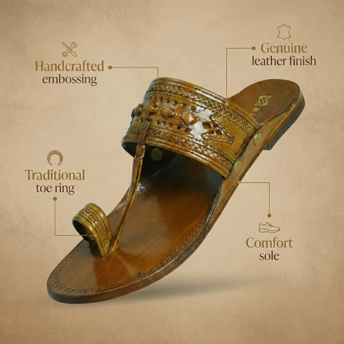 Image of Kolhapuri Chappal for Men Original, Pure Leather Handcrafted Traditional Kolhapuri Chappal for Man Formal Footwear for Weddings & Parties, Ethnic Wear & Daily Comfort