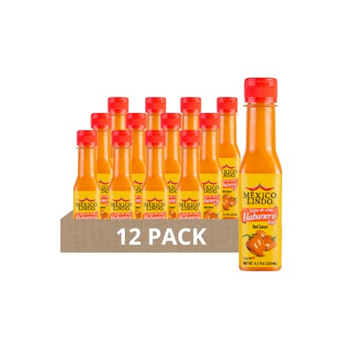 Image of Mexico Lindo Red Habanero Hot Sauce | Real Red Habanero Chili Pepper | 78,200 Scoville Level | Enjoy with Mexican Food, Seafood & Pasta | 5 Fl Oz Bottles (Pack of 12)