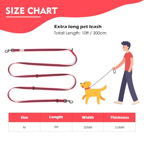 Wisedog 3m Rot doppelendige gummierte Hundeleine Leichtgewichtige Hands Free Leine für Hund rutschfeste Hands Free Hundeleine Fit für Spaziergänge Laufen Camping