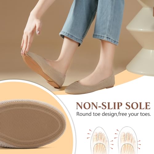 Hsttgsr Women's Ballet Flats Shoes Beige Comfortable Casual Dressy Mesh Shoes Slip On Ballerina Office Walking2
