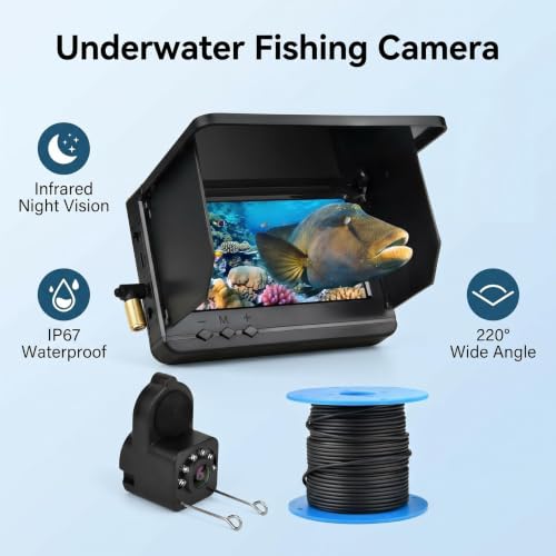 Image of Underwater Fishing Camera with Infrared Night Vision, IP67 Waterproof Portable Fish Finder for Ice Fishing, Kayak, Boat, River & Lake