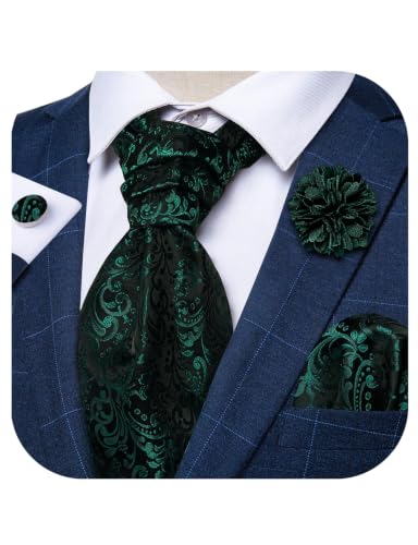 Image of DiBanGu Mens Jacquard Woven Ascot Silk Cravat Set for Wedding | Paisley Ascot for Men,Silky Smooth,Soft and Thick,Pocket Square,Cufflinks,Lapel Pin,Business,Formal Occasions,Celebration