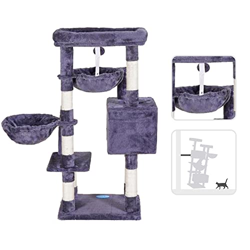 Hey-Brother Cat Tree With Toy, Cat Tower For Indoor Cats, Cat House With Large Padded Platform Bed, Cozy Condo, Hammocks And Sisal Scratching Posts, Smoky Gray Mpj018G #TOP6