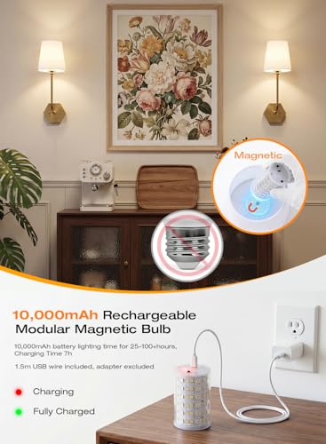 Image of CLOUDY BAY 10000mAh Battery Operated Wall Sconces,Up to 100 Hours with Rechargeable RGB Dimmable Magnetic Bulb,Cordless Wall Lighting Fixtures with Remote for Bedroom,Soft Gold,2 Pack-17.9inch
