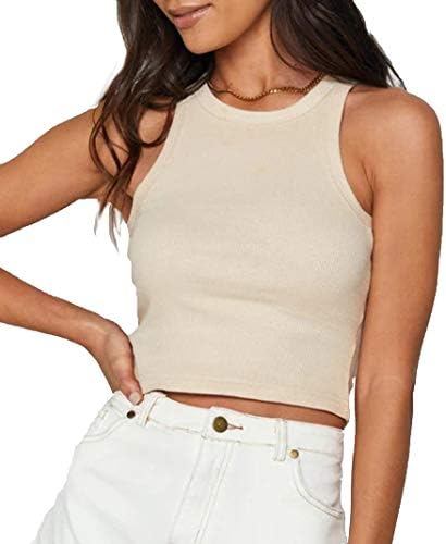 Meladyan Women's Round Neck Basic Racerback Camisole Rib-Knit Sol...