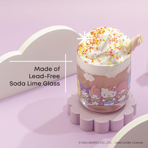 JoyJolt Hello Kitty & Friends Rainbow Short Drinking Glasses, Lowball Glasses Set of 4, 10oz Glass Tumblers ft Sanrio Characters Cinnamoroll Kuromi My Melody and More, Kawaii Hello Kitty Glassware - Image 5
