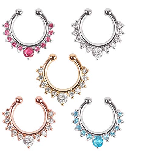 6 Pcs Fake Nose Ring Hoop Faux Septum Rings CZ Non Piercing Clip On Nose Hoop Rings Faux Body Piercing Jewelry Faux Lip Ear Nose Septum Ring Cartilage Rings Clicker CZ Body Piercing Jewelry-Mixed