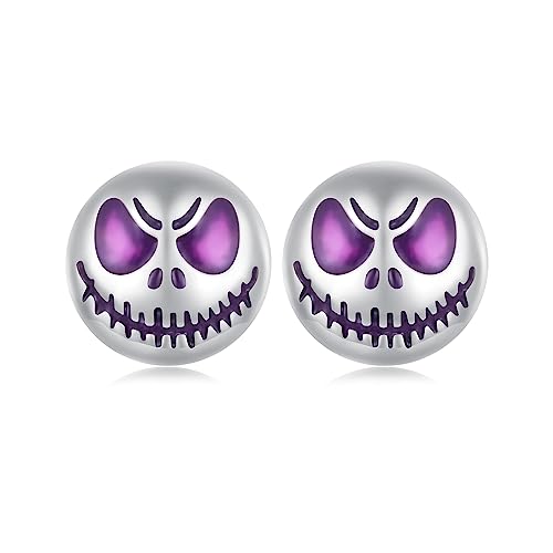 Punk Ghost Face Halloween Tiny Stud Earrings for Women 925 Sterling Silver Gothic Skull Face Round Biker Luminous In The Dark Studs Earring Cute Jewelry Gifts Hypoallergenic