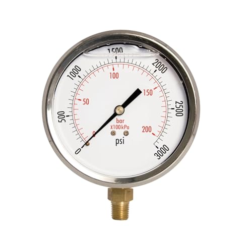 Manomètre de pression d'huile 0-3000 PSI en acier inoxydable 4" avec raccord inférieur 1/4" NPT