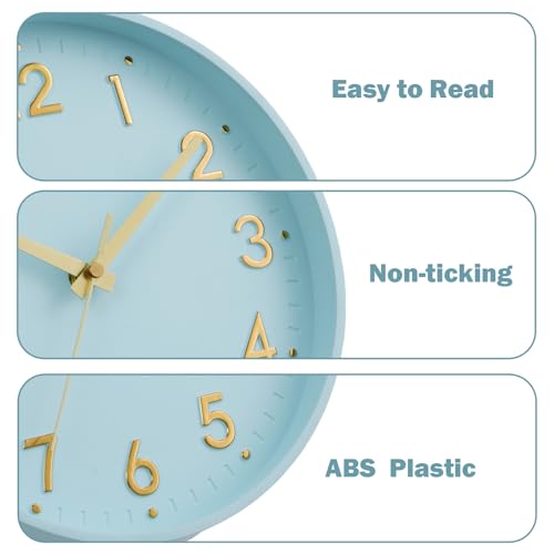 Image of Mosewa Wall Clock 8 Inch, Wall Clocks Battery Operated Silent Non-Ticking Modern Analog Clock Decorative for Kitchen, Bedroom, Office,Bathroom(Aqua Blue)