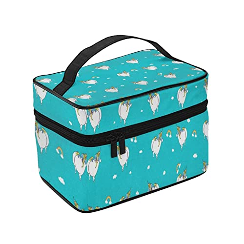 化粧ポーチ メイクポーチ ユニコーン 動物 ブルー コスメ収納 便携式 化粧バッグ 化粧箱 プロ用 化粧ケース 持ち運び メイクボックス 大容量 化粧品収納バッグ 洗面用具入れ 旅行 出張用 軽量 小物入れ 化粧道具 カバー付きのファスナー