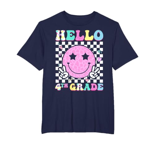 Hello 4th Grade Groovy Back to School Fourth Grade Girls Kid T-Shirt, Men's Big and Tall, Navy Blue, 4X Tall