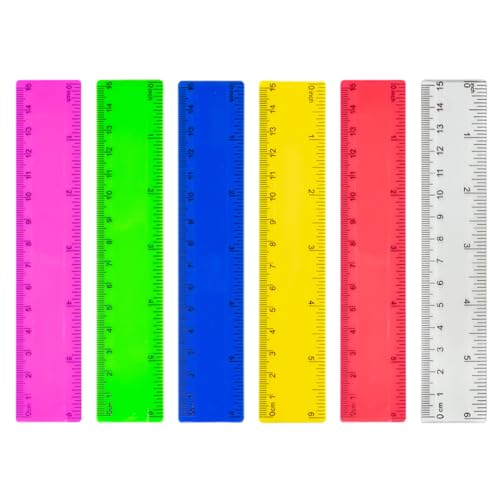 JUGUTA 6 Reglas De Plástico De 15 Cm/6 Pulgadas, Multicolor Transparente Con Centímetros Y Pulgadas Para Escuela, Oficina, Hogar