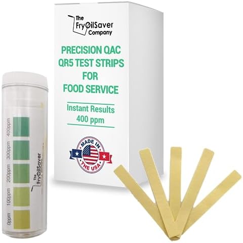1 x Vial of 100 Strips Quat Test Strips for Sanitizing Solution, Quat Sanitizer Test Strips for Restaurants, Kitchens, Bars, QAC QR5-0-500 PPM, Santizer Test Strips for Food Services by FryOilSaver Co Cover