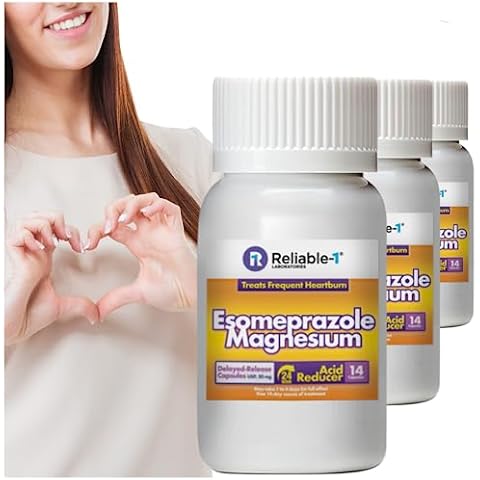 Reliable-1 Laboratories Esomeprazole Magnesium Delayed - Release Capsules USP 42 Count, 20Mg Best Acid Reducer (3 Bottles, 14 Count/ea) Cover