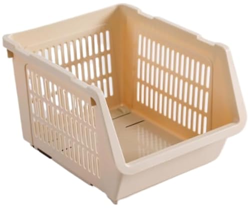 SENKAR キッチン収納 積み重ねバスケット セット ストッカー スリム パントリー用 多用途 収納ケース 収納ボックス プラスチック オレンジ 整理整頓 (F*3, ベージュ) (F*1,ベージュ)