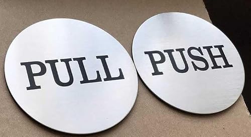 Image of Yuktha Eternals 2" Inch Round Push Pull Door Signs (Brushed Silver) 304 Grade Stainless Steel (Pack of 1)