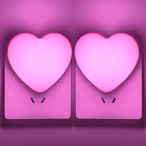 INZU Cute Night Light Heart Night Light for Kids LED Nightlight with Auto Dusk to Dawn Sensor Nightlight Plug into Wall with Soft Warm Light for Bedroom Nursery Bathroom Hallway (Pink 2Pack)