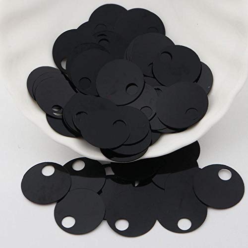 ALENAOO 20mm Flache runde Pailletten PVC lose mit einem großen Seitenloch Pailletten zum Basteln Nähen Kleidungsstück Lentejuelas para Coser 20g, schwarz, 20mm 20g