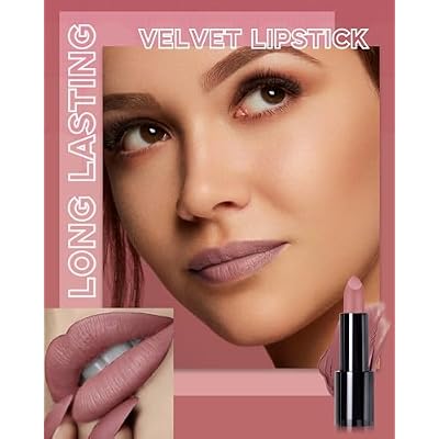 Nude Pink Lipstick Long Lasting for Women, Hydrating Matte Velvet Lip Gloss Nude Liquid Lipstick Intense Lip Color Non Stick Smudge-Proof & Waterproof Lipgloss Bold Glow Goth Lip Stick Makeup-01