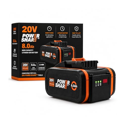 20V 8.0Ah WA3648 Battery Compatible with WORX PowerShare System Li-Ion Replacement Battery with LED Indicator High Performance & Long Runtime