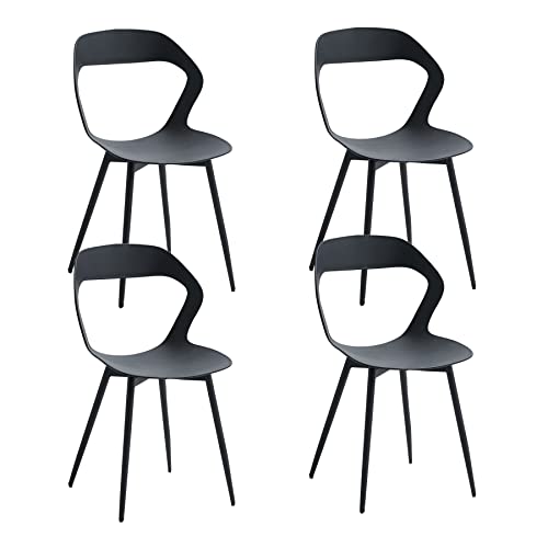BenyLed Juego de 4 sillas de Comedor/sillas de salón diseño esculpido con Respaldo; Asiento de Polipropileno y Patas de Metal robustas (Negro pies, Negro)