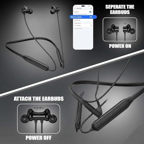 Image of Z2 Bluetooth Neckband Headphones, Black, 52 Hours Playtime, Wireless, Built-in Mic, Voice Assistant Bluetooth Headphone (Black)