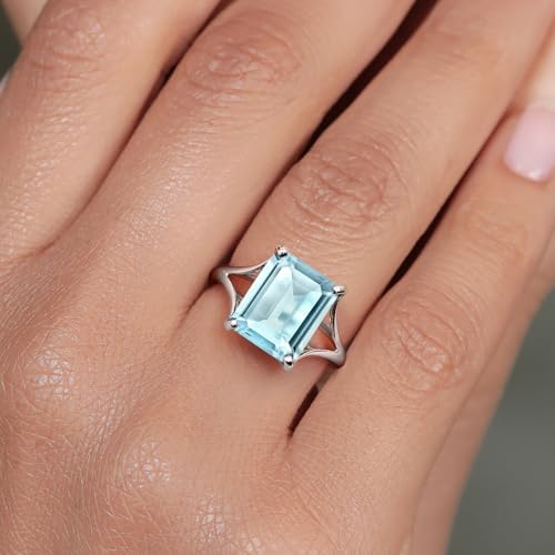 Gem Stone King 14K White Gold Gemstone Birthstone Solitaire Engagement Ring | Emerald Cut 10X8MM | Wedding Anniversary Promise Gold Ring For Women | Available In Size 5-9.54