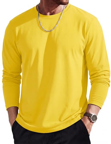 MAGCOMSEN Long Sleeve Shirts for Men Classic Basic Casual Winter Polyester Regular Fitted Long Sleeve Shirt Yellow