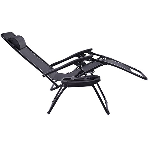 Image of GIANTEX 2 PCS Zero Gravity Chair Patio Chaise Lounge Chairs Outdoor Yard Pool Recliner Folding Lounge Chair with Cup Holder (Black)