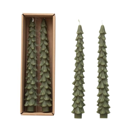 Creative Co-Op Unscented Tree Shaped Taper Candles, Evergreen, Boxed Set Of 2 by Creative Co-Op - Used condition - US$9.50