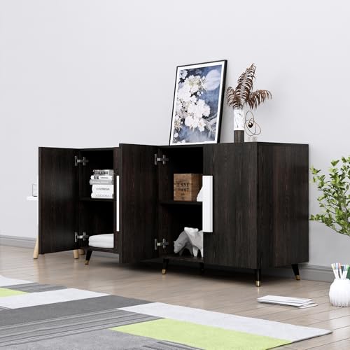 Image of Bniture Storage Cabinet Wooden for Living Room Sideboard with 4 Drawer and 3 Door | Multipurpose Storage Organizer Chest of Drawer Cabinet for Home Hallway Drawing Room Bedroom Kitchen | Flower Wenge