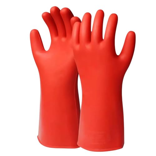 Gants Isolants 12KV 1 Paire, Gants de Sécurité Isolants Rouges en Caoutchouc de Classe 00, Gant Isolants Haute Tension de 1,8mm D'Épaisseur, pour Les...