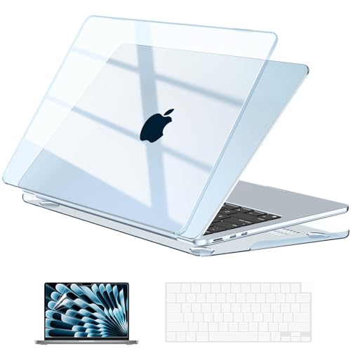Image of EooCoo Hard Shell Case Compatible for Apple MacBook Air 13.6 inch 2026 2025 2024 2022, M5 A3449 M4 A3240 M3 A3113 M2 A2681 with Touch ID,Laptop Case Cover&Keyboard Skin Cover&Screen Protector-Sky Blue