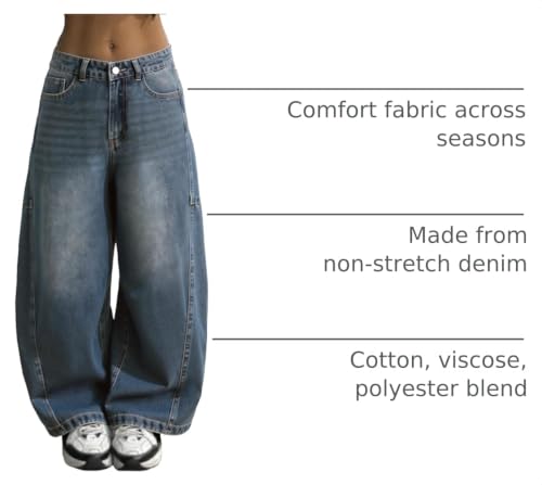Image of EMMIOL Women Hip Hop 90s Vintage Baggy Jeans Denim Pants Mid Waist Jeans