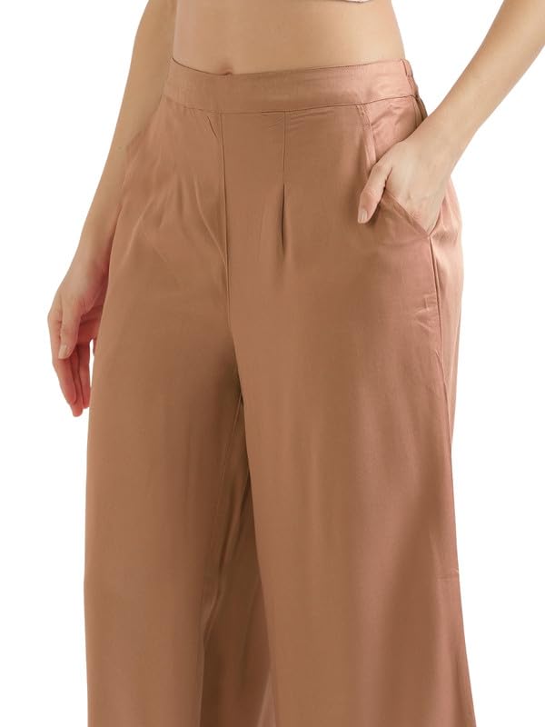 Image of SAADAA Palazzo Pants for Women Half-Elasticated Waistband | Palazzo for Women in Soft Viscose Fabric | Regular Fit with Mid Rise Waist & Deep Pockets | Versatile for Formal & Casual Wear