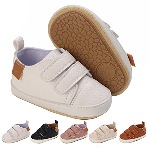 Baby Girls Boys Shoes Soft Anti-Slip Sole Newborn First Walkers Star High Top Canvas Denim Unisex Infant Sneaker (F-White, 0_Months)