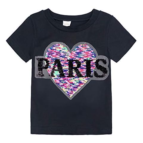 NCTCITY Niñas Búho T-Shirts Patrón del Corazón Reversible Lentejuelas Brillantes Camisetas de Manga Corta Cover