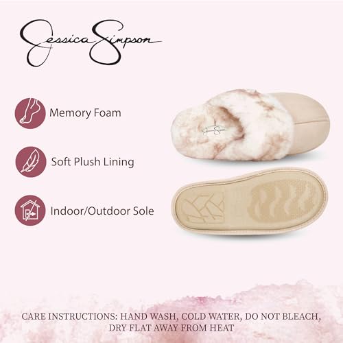 Image of Jessica Simpson womens Comfy Faux Fur House Slipper Scuff Memory Foam Slip on Anti-skid SoleSlipper
