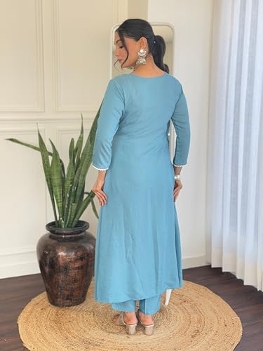 Image of Naixa Women's BSY Viscose Embroidered Flared Kurta with Pant and Dupatta Sets (Available in Plus Size) (NX-686)