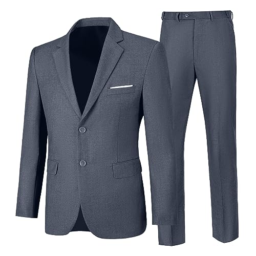 Mens Business Suit 2 Piece Slim Fit Drak Grey Homecoming Suits for Men L