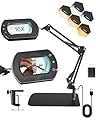 GOEBLESON 10X Square Magnifying Glass with Light and Stand, 2-in-1 LED Lighted Desk Lamp & Clamp, 5 Color Modes Stepless Dimmable, Hands-Free Magnifier Desk Lamp for Reading Craft Close Work B01DL05