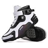 Scarpe Moto Uomo,Traspirante Rinforzate Stivali Motociclista Motocross con Sistema di Chiusura ATOP, Supporto alla Caviglia, Suola Antiscivolo, Impugnatura del Cambio (White,40 EU)