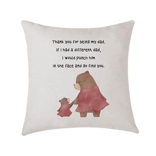 Image of AMZKWY Funny Dad Gifts Daddy Bear Cushion Cover Throw Pillow Cover 45x45cm, Birthday Anniversary Chirstmas Gift for Him (Thank You for Being My Dad)
