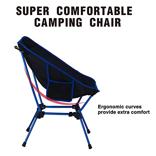 Moon Lence Portable Chair Outdoor Camping Chair Compact Backpacking Folding Chairs With Side Pockets Packable Lightweight Heavy Duty For Hiking&Beach, Blue, High #TOP5