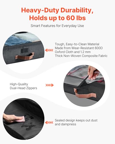 Image of VEVOR Under Bed Storage with Wheels, 36.0 x 18.1 x 7.3 inch, Underbed Containers with Clear Lid, Underbed Shoe Organizer, Rolling Under the Bed Storage Bins for Clothes Shoes Blankets Bedroom, 2 Pack