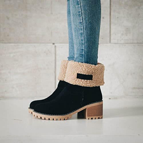 AOKASII Botas de cano curto femininas salto baixo moda inverno plataforma grossa slip on combate tor